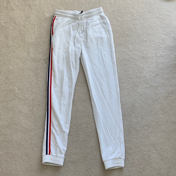 white sweatpants with red white and blue stripe detail - Picture 1 of 3
